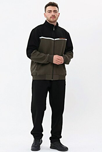 Marco Ferry Khaki Men's 3 Thread Rose Gold Half Turtleneck Winter Plus Size Tracksuit Set Edy5206h