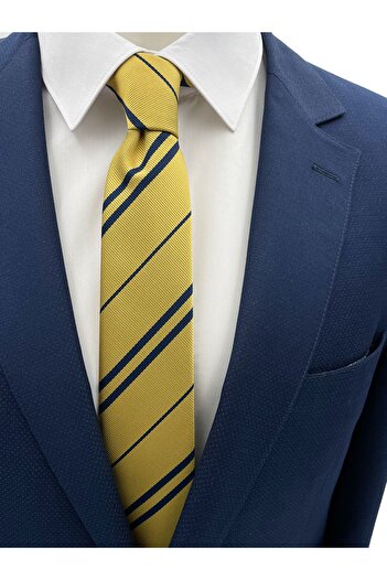 Brianze Yellow Navy Blue Striped Slim Tie