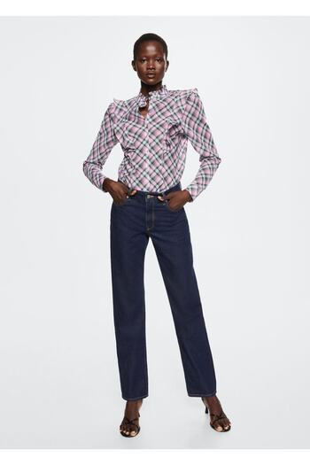 MANGO Woman Μπλούζα Flounce Check