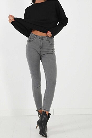 LİMABEL Beyonce Women's Gray Skinny Jeans Denim Non-fading Comfortable Trousers
