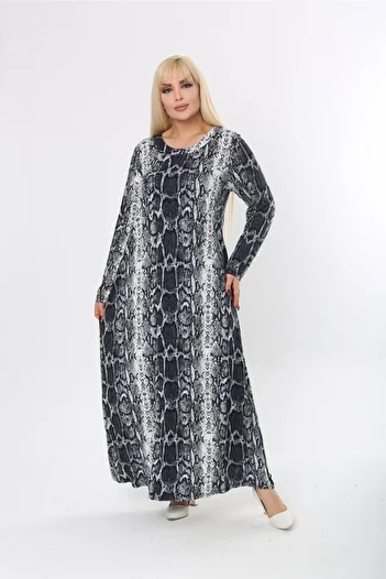 Mami Plus Size Long Sleeve Long Viscose Combed Dress Suitable for Hijab