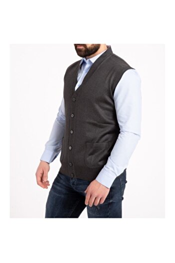 Fresh&Moda Ανδρικό Γκρι Λεπτό Γούνινο Πλεκτό Σακάκι με Τσέπες