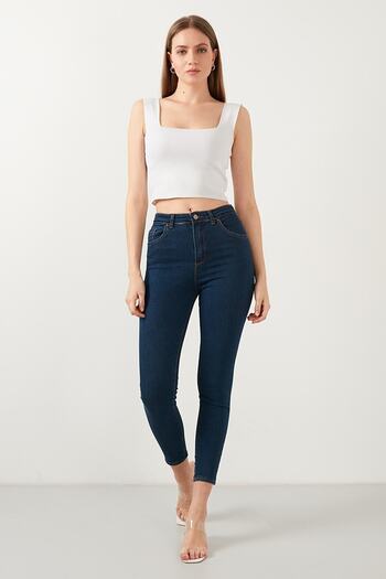 eGs Melika Tower A.c.a.i.p Women's Dark Blue High Waist Ankle Length Slim Leg Skinny Lycra Jeans