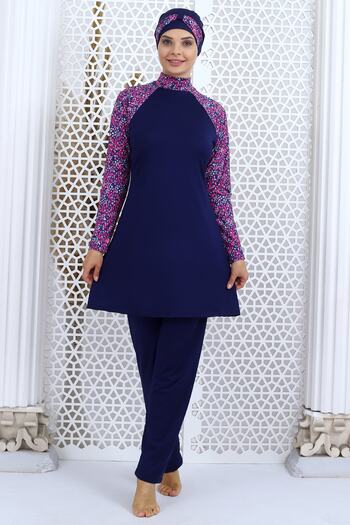 Aykum Mayo Long Sleeve Hijab Patterned Swimsuit (with trousers)