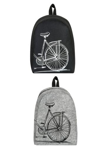 FLY COLOR Bag Gray and Black Bicycle Patterned Felt Backpack 2 Pieces