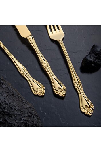 Nehir Lalezar Titanium Gold Full Gold Shiny 89 Piece Boxed Cutlery Set