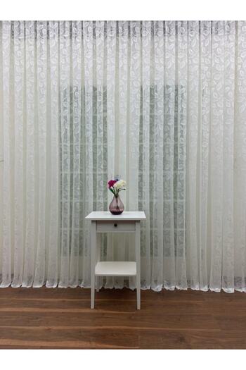 Esse Home Leaf Pattern French Lace Tulle Curtain, 300x260, Tight Pleat, 1/3