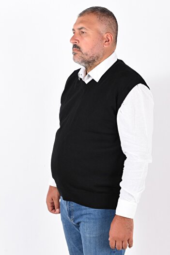Trist Star Large Size Black V-Neck 100% Cotton Men's Sweater Trist-2103