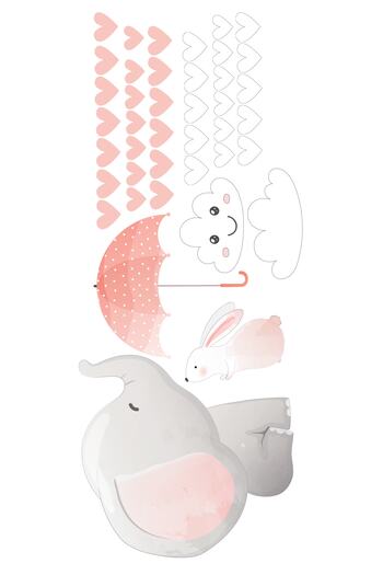 Tilki Dünyası Cute Elephant And Rabbit Pink White Hearts Sticker