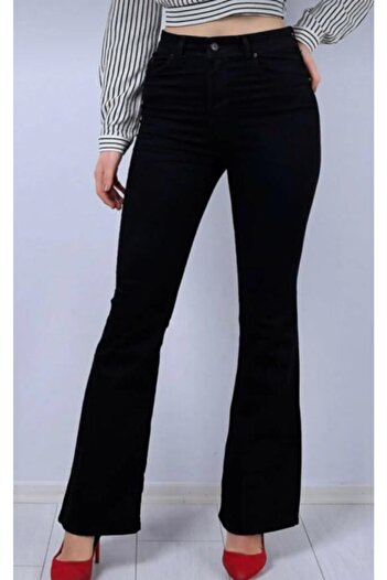 TugsatTasarTekstil Plus Size Spanish Paca Black High Waist Trousers