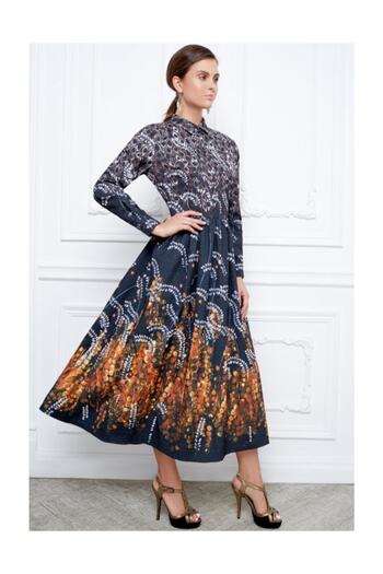 Faberlic Women's Black and Gray Print Long Dress, Size 38