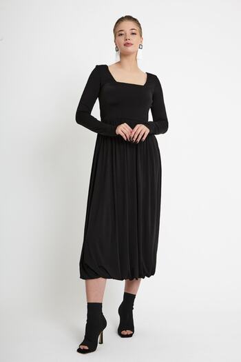 VERDA Women's Black Square Collar Balloon Skirt Dress
