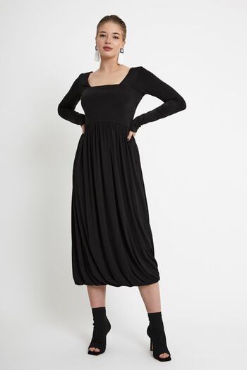 VERDA Women's Black Square Collar Balloon Skirt Dress