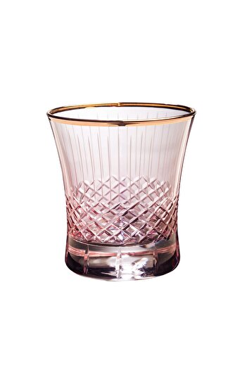 KCD Antique Pink Cut Hand Decor Gilded 6 Pieces Patterned Water Glass Set