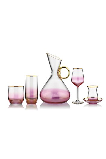 KCD Pink Bolero - 31 Pieces Glass Tableware, Presentation Dowry Set, Water Cup and Cutting Hand Decorations