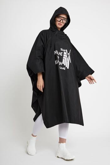 VERDA Women's Black Printed Hooded Trench Coat