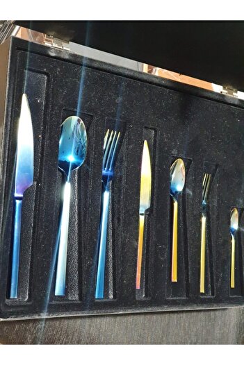 Yiğit Turquoise 89 Piece Rainbow Titanium Spoon Cutlery Set