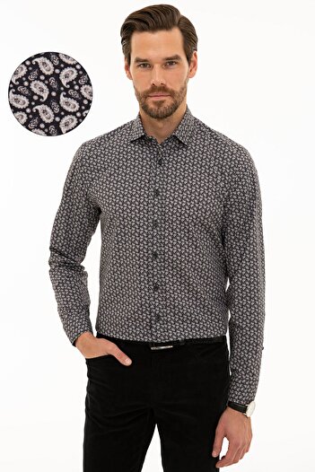 Pierre Cardin Ανδρικό μαύρο πουκάμισο Slim Fit G021SZ004.000.1109076