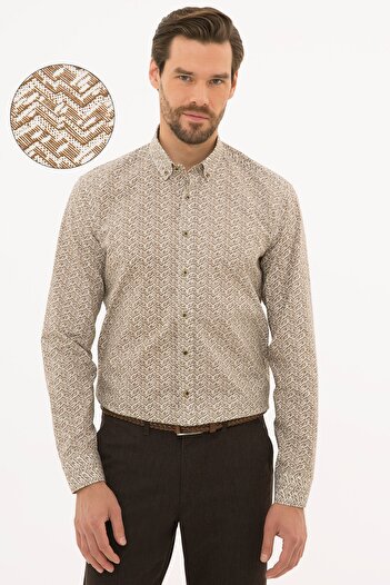 Pierre Cardin Καφέ Πουκάμισο Regular Fit