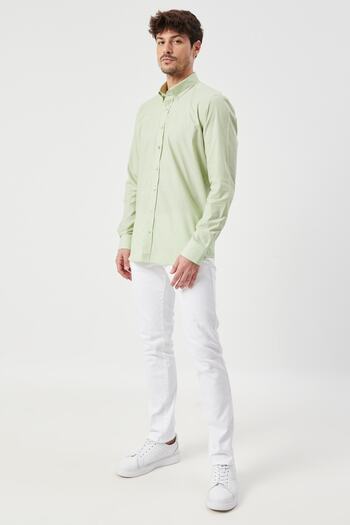 ALTINYILDIZ CLASSICS Men's Green Slim Fit Narrow Cut Button Collar Patterned Shirt