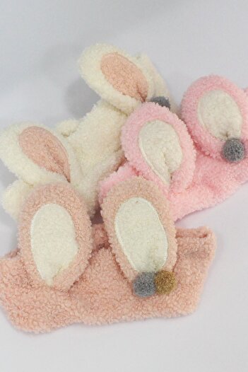 Toyaş Rabbit Ear Plush Bandana Makeup Spa Hair Band Pink