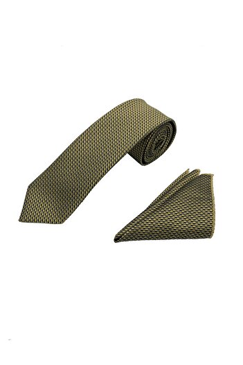 Brianze Yellow Black Blue Patterned Tie Handkerchief Set