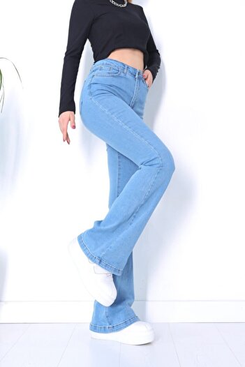 Trn JNS Spanish Color Colorfast Lycra High Waist Light Blue Spanish Jeans Pantalon