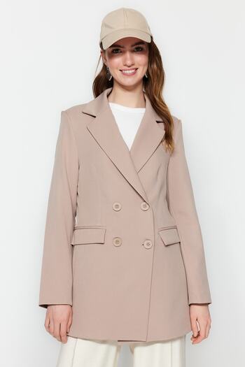 Trendyol Modest Mink, tkaná bunda s dvojitým gombíkom do vrecka TCTSS22CE025