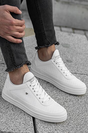 BOUIS Men's White Daily Lace-up Quilted Orthopedic Flexible Sneaker Comfortable Thick Sole Sports Shoes