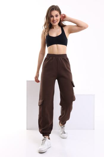 Winmoda34 Γυναικείο Jogger Thick 3 Thread Sweatpants Cargo με πλαϊνές τσέπες