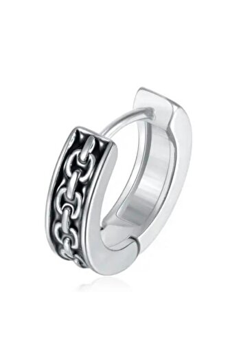 Jaida Moda Men's Gray Interlocking Chain Model Retro Steel Hoop Earrings