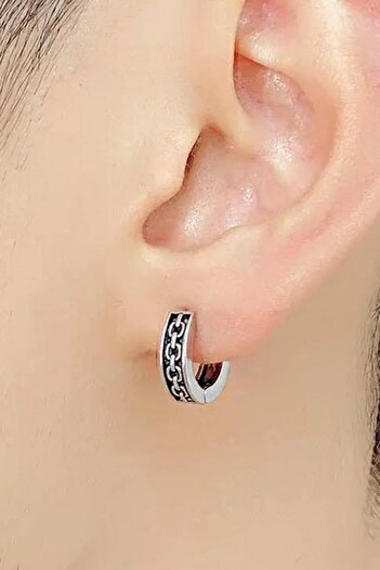 Jaida Moda Men's Gray Interlocking Chain Model Retro Steel Hoop Earrings
