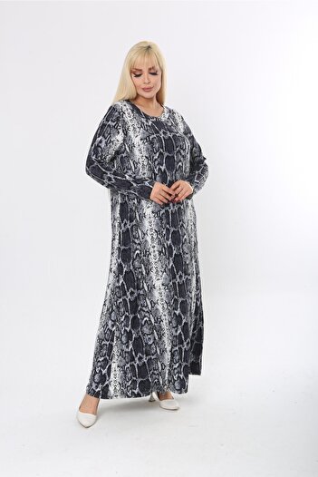 Mami Plus Size Long Sleeve Long Viscose Combed Dress Suitable for Hijab