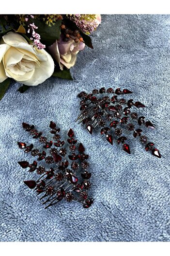 Hobigram Burgundy Double Leaf Helen Model Henna Crown Hair Accessory – Other Hair Accessories, Stylish Design – Other
