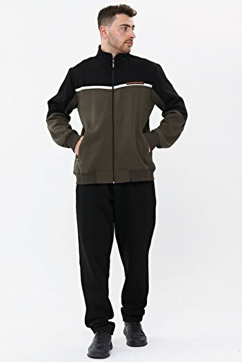 Marco Ferry Khaki Men's 3 Thread Rose Gold Half Turtleneck Winter Plus Size Tracksuit Set Edy5206h