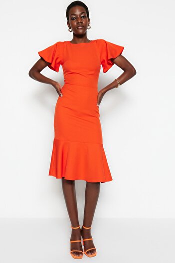 Trendyol Collection Pomegranate Flower Fitted/Flooped Midi Woven Dress TWOSS20EL1342