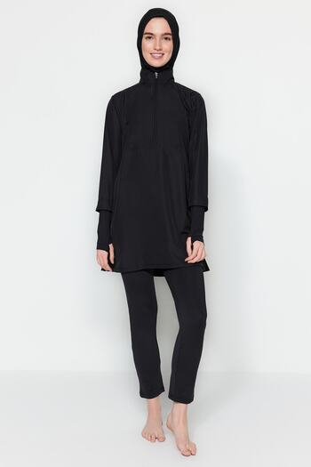 Trendyol Modest Μαύρο Πλήρως Καλυμμένο Σετ Μαγιό Performance Knitted Lycra 4 τεμαχίων TCTSS23CF00000