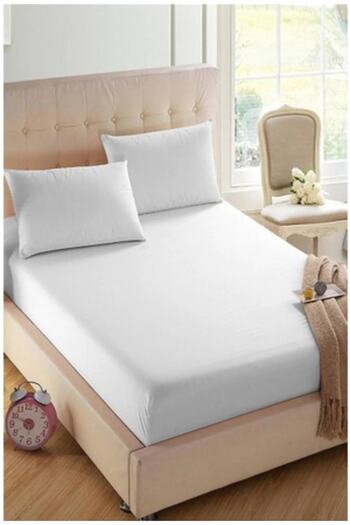 INTER Z Plain White Cotton Satin Fitted Sheet Set 3 Different Sizes