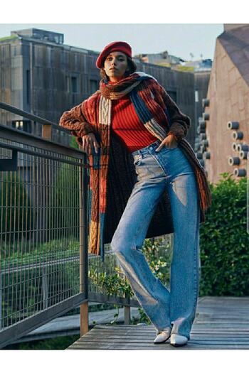 LİMABEL Serenay Gold Allstar Ikon Medium Snow Blue Loose Denim Trousers Blue Snow Lycra Palazzo