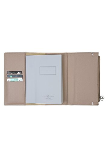 Victoria's Journals Zipco Clutch Soft Protective Elastic Zippered Pocket Striped Block Notepad 9.6x16.6 Cm Beige