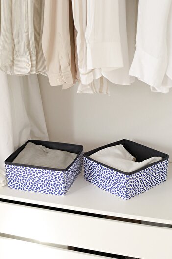 REKHOME 2-Piece Dark Blue Leaf Children's Room Cabinet Drawer Underwear Organizer Storage Box