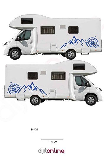 Dijitonline 2 Autocolante pentru Caravană - Autocolant Munte și Busolă - 119x38 Cm