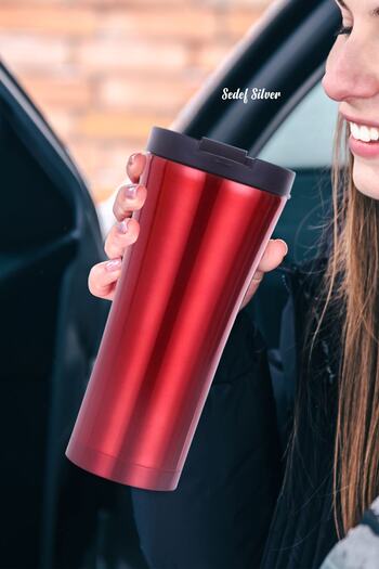 SEDEF SİLVER Red Color Steel Thermos Cup 500 Ml Thermos Mug Mug Tea Coffee Vehicle Thermos Coffee Cup Tea Cups