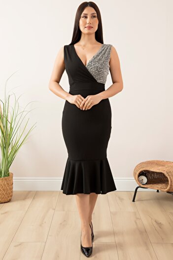 PULLIMM Double Breasted Collar Skirt Flounces Short Evening Dress 13344