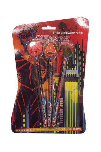 FLY COLOR 3-Piece Pencil Set with Patterned Eraser
