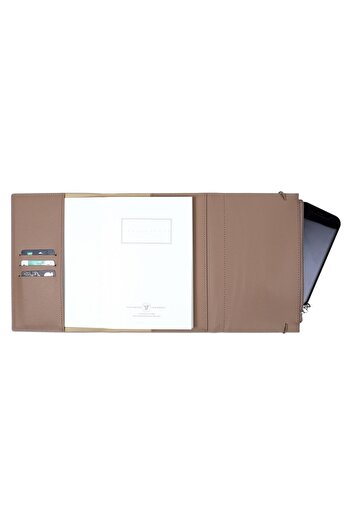 Victoria's Journals Zipco Clutch Soft Protective Elastic Zippered Pocket Striped Block Notepad 14x20 Cm Beige