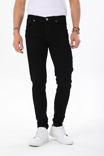 Jeanblack Düz Siyah Erkek Kot Pantolon Skınny Fıt Jean Dar Likralı