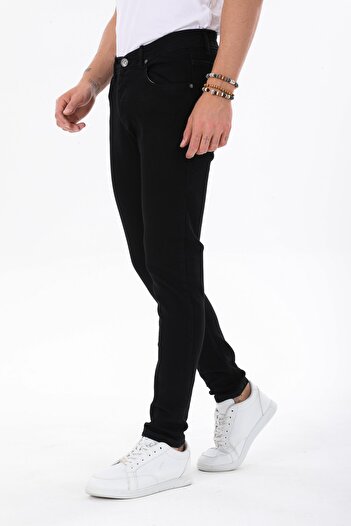 Jeanblack Düz Siyah Erkek Kot Pantolon Skınny Fıt Jean Dar Likralı