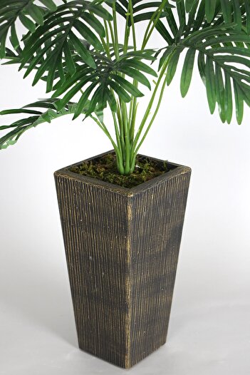 Yapay Çiçek Deposu Yapay 18 Dallı Areka Ağacı 100 Cm (ahşap Siyah Gold-saksı)