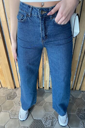 Trn JNS Bechkam Lycra Women's Dark Blue Super High Waist Loose Leg Denim Jeans Loose Trousers